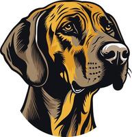 A detailed and expressive illustration of a hound dog s head in a bold, graphic style vector