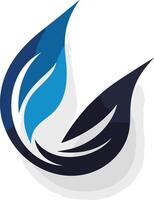 Abstract logo design with two stylized leaves, one blue and one black, forming a u shape vector