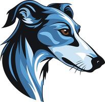 Stylized element illustration of a greyhound s head, featuring bold blue and black colors vector