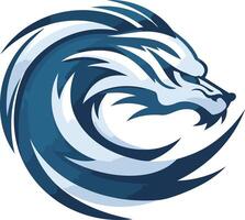 A dynamic, abstract logo featuring a stylized wolf s head within a swirling wave vector