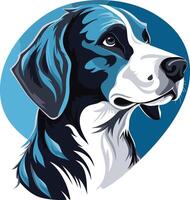A striking, element illustration of a dog s head with a blue and black color scheme vector