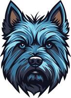 A bold and colorful illustration of a westie s face, featuring a striking blue and white color scheme vector