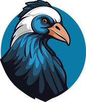 A striking illustration of a blue and white bird s head, rendered in a dynamic cartoon style vector