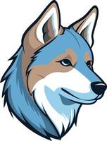 A friendly blue and brown cartoon wolf with a soft expression vector
