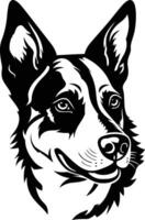 A striking black and white silhouette of a border collie s head, showcasing its intelligent and loyal expression vector