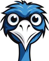 A quirky and comical cartoon illustration of an ostrich s head, featuring large eyes and a comical beak vector