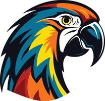 Bold and colorful illustration of a macaw s head, perfect for creating eye catching logos, branding, and designs vector