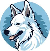 A friendly white wolf with blue eyes, looking to the side with a happy expression vector