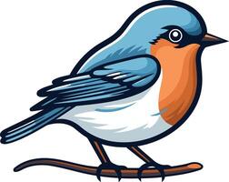 A cheerful bluebird perched on a branch, rendered in a cartoon style vector