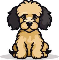 Cute cartoon illustration of a fluffy, brown, and black poodle sitting with a happy expression vector