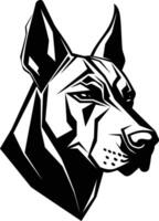 A striking black and white illustration of a doberman s head, showcasing its powerful and sharp features vector