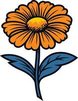 A cheerful cartoon illustration of a single orange daisy with two green leaves, perfect for branding, design projects, and children s products vector