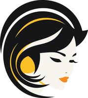 Stylish and abstract logo design featuring a woman s face with a bold black and yellow color scheme vector