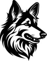 A striking black and white illustration of a wolf s head, perfect for branding, logos, and designs that need a powerful and majestic touch vector