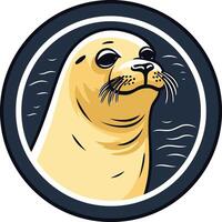 A friendly cartoon seal with a cute expression and a circular border, perfect for marine themed branding, children s books, or playful designs vector