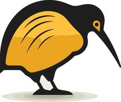 A stylized, cartoon illustration of a kiwi bird, featuring a bold black and yellow color scheme vector