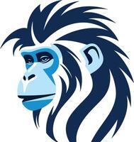 A stylized blue and white illustration of a monkey s head, perfect for logos, branding, and designs that evoke a sense of adventure, intelligence, and connection to nature vector
