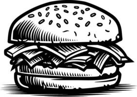 A vintage style illustration of a delicious looking hamburger, perfect for adding a touch of retro flair to your next project vector