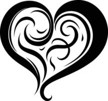 Elegant black and white heart with intricate floral swirls, perfect for tattoo design, branding, and design projects vector