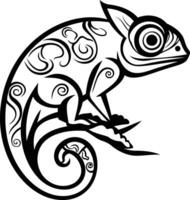 A striking black and white illustration of a stylized chameleon with intricate details vector