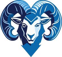 A bold and striking logo design featuring a ram s head with prominent horns vector