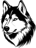 A striking black and white illustration of a wolf s head, perfect for tattoo designs, branding, or any project requiring a powerful animal image vector
