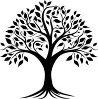 Black and white silhouette of a stylized tree with intricate branches and leaves vector