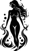 Elegant silhouette of a woman with flowing hair and intricate floral designs, perfect for adding a touch of sophistication to your projects vector