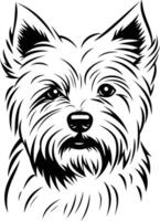 Black and white illustration of a yorkshire terrier's face vector