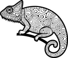 Detailed line art illustration of a chameleon with intricate patterns and swirls vector
