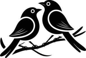 Simple silhouette of two birds perched on a branch vector