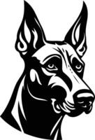 Black and white element illustration of a doberman pinscher head, perfect for branding, logo design, or creating a strong and powerful image vector