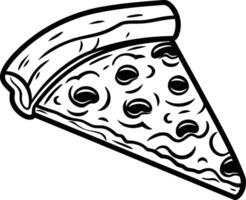 A simple line art illustration of a slice of pizza with cheese and pepperoni vector