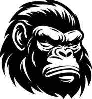 A fierce and powerful black and white gorilla head illustration, perfect for logo design, t shirts, or any project needing a bold and impactful animal image vector