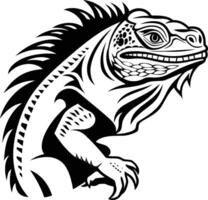 Black and white element illustration of an iguana lizard in a tribal style, perfect for tattoo designs, apparel, and branding vector