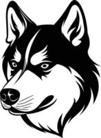 A bold and striking black and white illustration of a husky's head, perfect for branding, logos, and t shirt designs vector