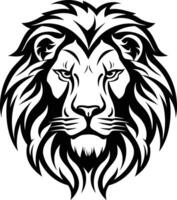 A bold, black and white illustration of a lion's head in a powerful, stylized design vector