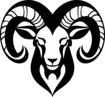 Black and white element illustration of a ram head with stylized horns vector