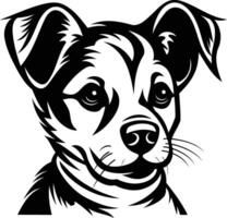 A bold black and white illustration of a jack russell terrier with a friendly expression, perfect for pet related projects, branding, and more vector