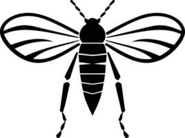 A simple, bold silhouette of a bee with outstretched wings vector