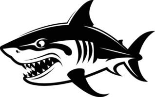 Black and white element illustration of a fierce shark with sharp teeth vector