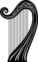 Black and white element illustration of a traditional celtic harp vector