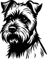 A striking black and white illustration of a miniature schnauzer, capturing the breed's distinctive features vector