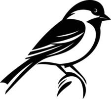 A simple, bold silhouette of a bird perched on a branch vector