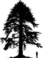 Silhouette of a large, majestic tree with a person standing beneath it vector