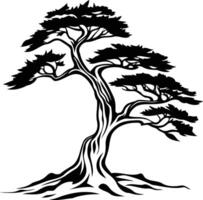 A bold silhouette of a bonsai tree, perfect for minimalist design projects, tattoos, or as a graphic element in nature inspired art vector