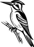 A striking black and white illustration of a woodpecker perched on a branch vector