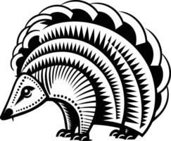 Stylized black and white illustration of a spiky animal with a geometric pattern vector