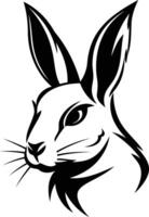 A bold, black and white illustration of a rabbit's head, perfect for tattoo designs, branding, or minimalist art vector