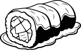 A black and white illustration of a delicious sushi roll, perfect for menus, recipe books, and social media posts vector